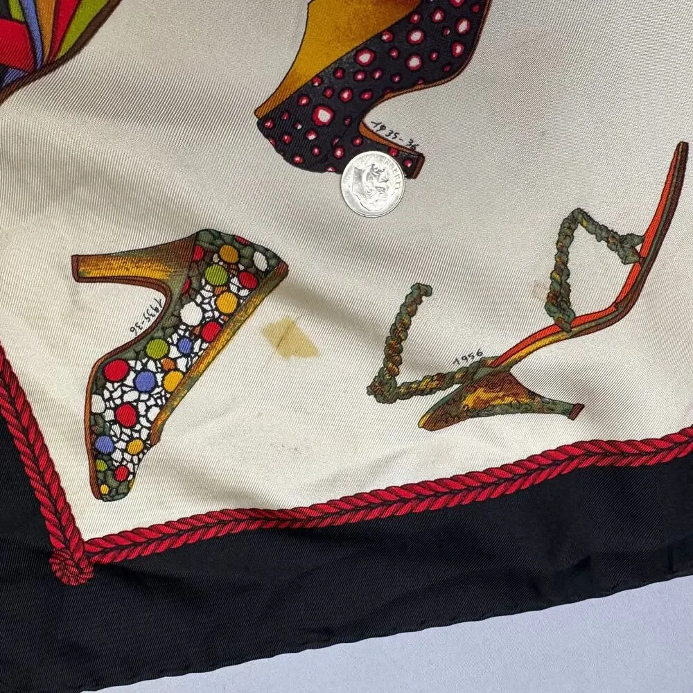 Salvatore Ferragamo Silk History of Shoes Heels Printed Scarf Italy Logo Luxury
